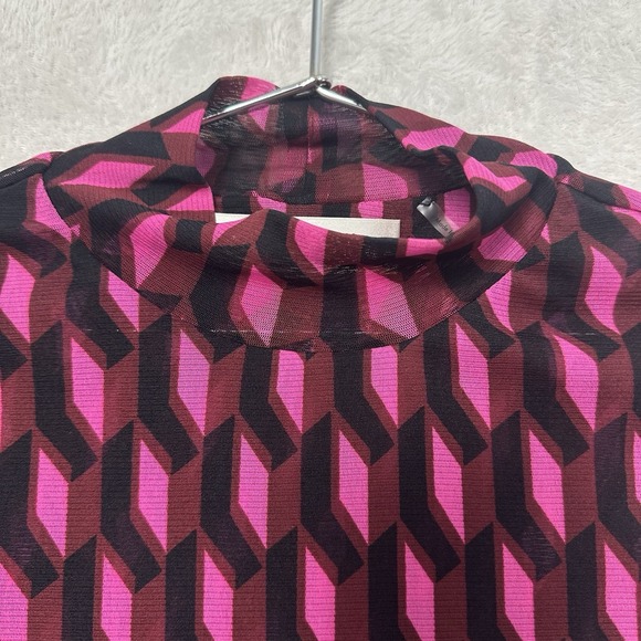 Diane Von Furstenberg Remy Top Women S Mesh Sheer Mock Neck Fitted 90s Y2K Retro - Picture 3 of 13